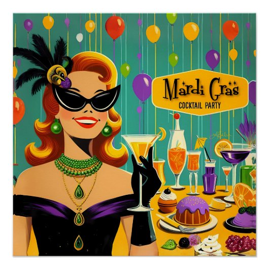 Poster Retro 50s Mardi Gras Cocktail Party (Devant)