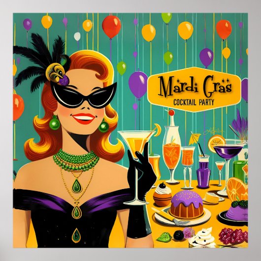 Poster Retro 50s Mardi Gras Cocktail Party (Devant)