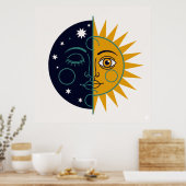 Poster Retro 70s Celestial Sun Moon Split Face Art Print (Cuisine)