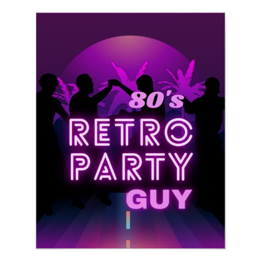 Poster Retro 80 s Disco Dance Party Neon Purple Funky (Devant)