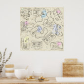 Poster Retro 80s 90s Nostalgic Cassette Mix Tape Pattern (Cuisine)