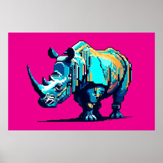Poster Retro 8-Bit Rhinoceros Pixel Art Gamer Room (Devant)