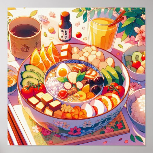 Poster Retro 90s Anime Japonais Food Bowl Aesthétique (Devant)