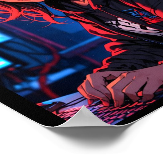 Poster Retro Anime Girl Gamer Cyberpunk Streaming Setup S (Coin)
