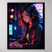 Poster Retro Anime Girl Gamer Cyberpunk Streaming Setup S (Devant)