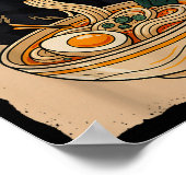 Poster Retro Anime Kawaii Black Cat Eating Ramen Noodles  (Coin)