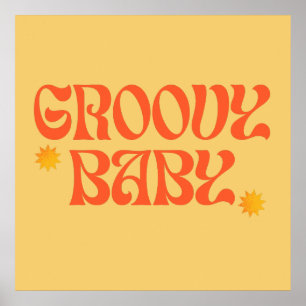 Poster Rétro années 70 Moutarde Orange Hippie Groovy Bébé