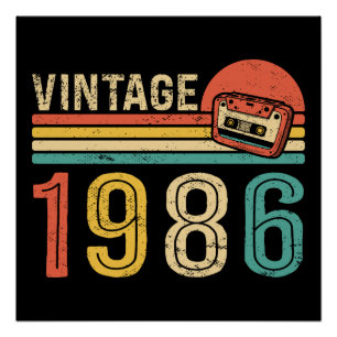 Poster Rétro Anniversaire 1986 Bande Cassette Vintage 40 