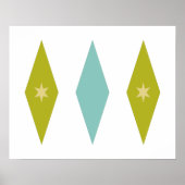 Poster Retro Aqua Blue Green Yellow Stars Diamants (Devant)
