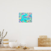 Poster Retro Aqua Blue Liquid Art sur les Hydrangeas Abst (Cuisine)
