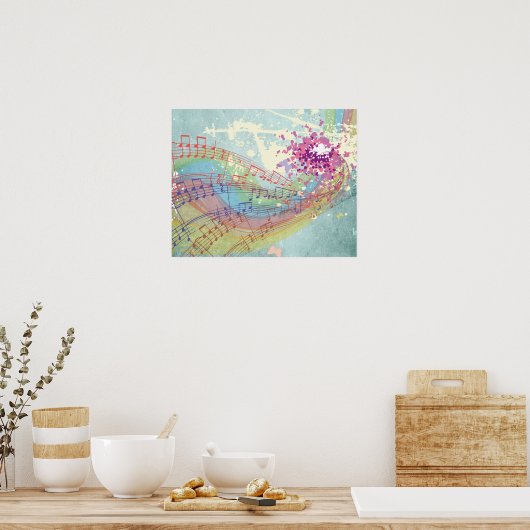 Poster Retro Arc en ciel et notes musicales sur une textu (Cuisine)