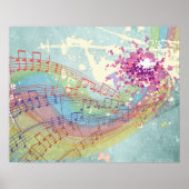 Poster Retro Arc en ciel et notes musicales sur une textu (Devant)