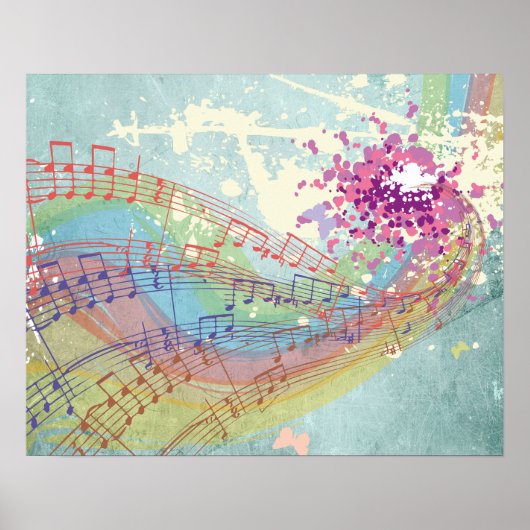 Poster Retro Arc en ciel et notes musicales sur une textu (Devant)
