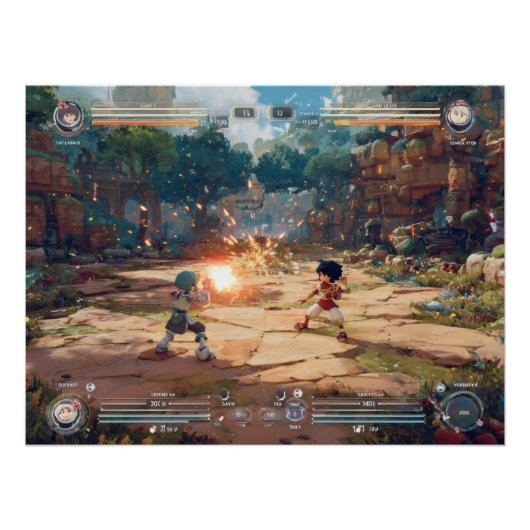 Poster Retro Arcade Fighter Game Showdown Scene (Devant)