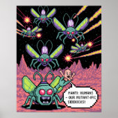 Poster Retro Arcade Manti Aliens Pixel Art - Funny Defend (Devant)