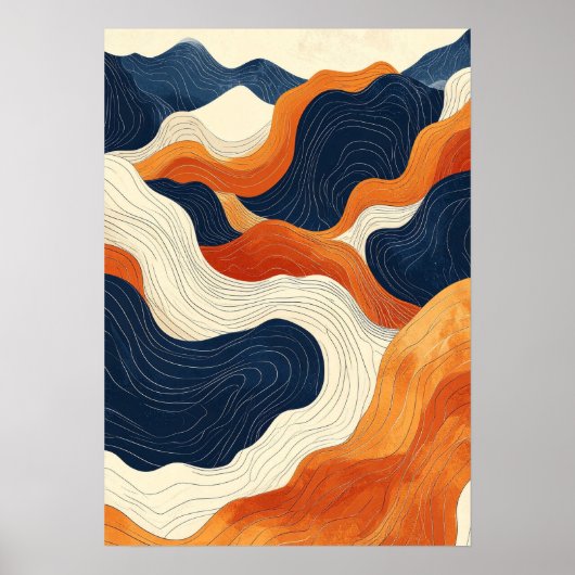 Poster Rétro Art de Ligne de Contour Topographique Abstra (Devant)