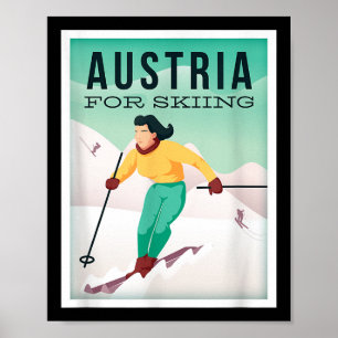 Poster Retro Autriche Ski Motif Avec Ski Et Pôles De Ski