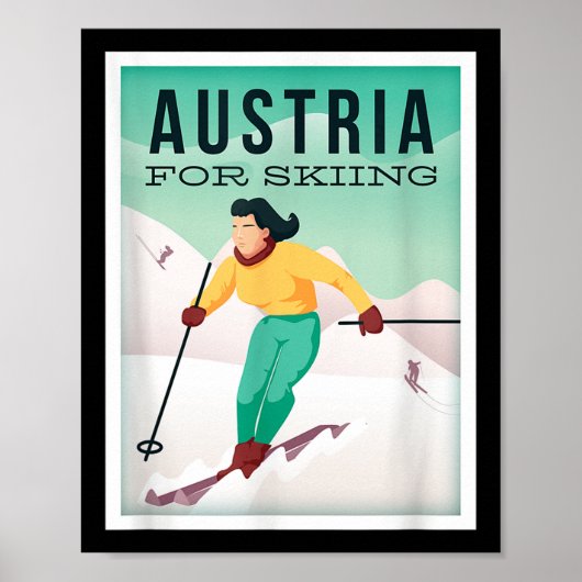 Poster Retro Autriche Ski Motif Avec Ski Et Pôles De Ski (Devant)
