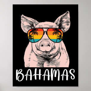 Poster Retro Bahamas Pig Bahamas Souvenir Famille Vacance