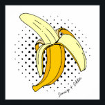 Poster Retro Banana Comédie Livre alimentaire Pop Art<br><div class="desc">Impression de style rétro funky d'une illustration de banane jaune pelée,  sur un cercle de points noirs demi-ton. Le texte modifiable s'enveloppe autour du coin inférieur de l'illustration,  pour vous permettre de customiser avec des noms ou un message</div>