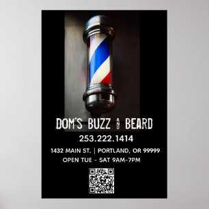 Poster Retro Barber Poteau et QR Code Business