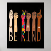 Poster Retro Be Kind Hand Sign Language ASL Puzzle Autism (Devant)