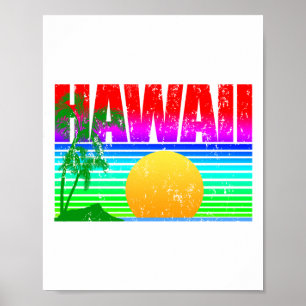 Poster Retro Beach Hawaii coucher de soleil