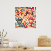 Poster Retro Beach Party Pin-ups (Cuisine)