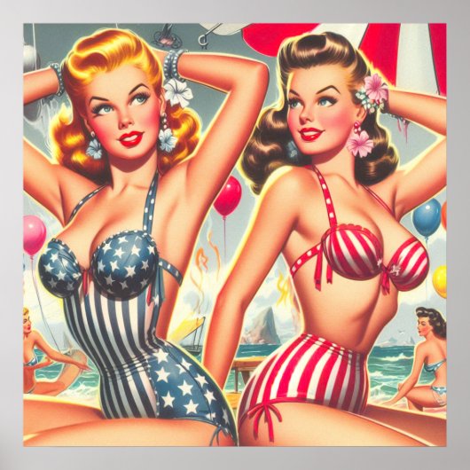 Poster Retro Beach Party Pin-ups (Devant)