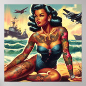 Poster Retro Beach Pin-up (Devant)