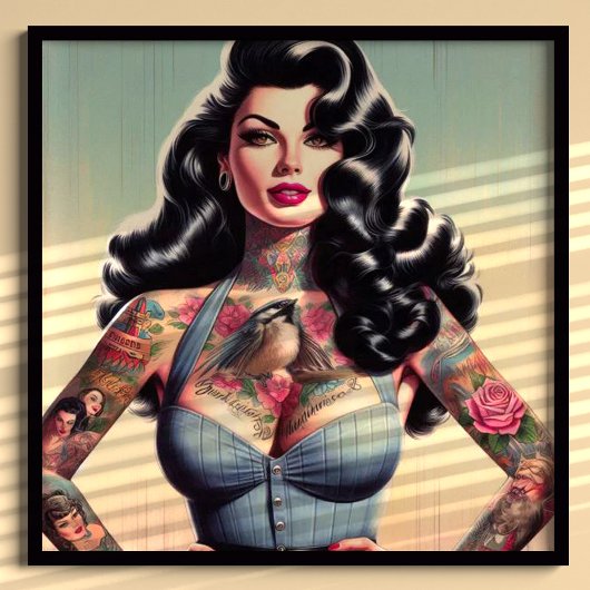 Poster Retro Beauté tatoué vers le haut