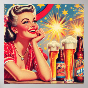 Poster Retro Beer Girl
