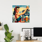 Poster Retro Beer Pinup (Bureau à domicile)
