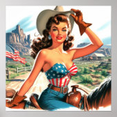Poster Retro Belle Cowgirl Pin Up (Devant)