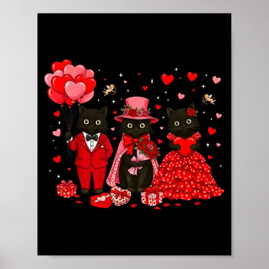 Poster Retro Black Cat Meowentine's Day Heart Valentines (Devant)
