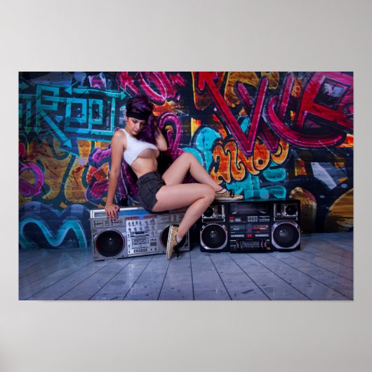 Poster Retro Boombox Girl par Bill Tracy (Devant)