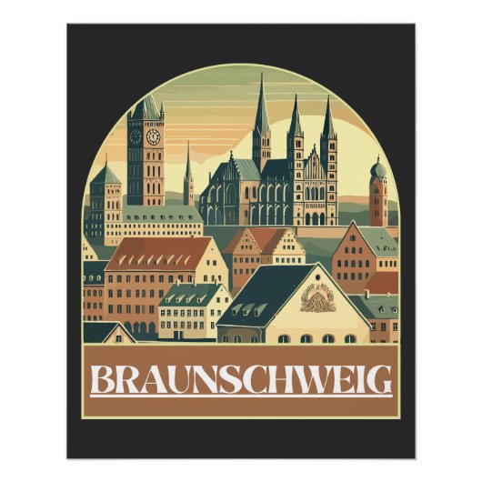 Poster Retro Braunschweig Skyline  (Devant)
