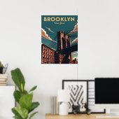 Poster Retro Brooklyn pont New York City skyline (Bureau à domicile)