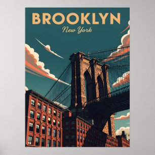 Poster Retro Brooklyn pont New York City skyline