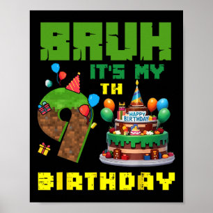 Poster Retro Bruh C'est Mon Anniversaire 9 Ans Gâteau Pix