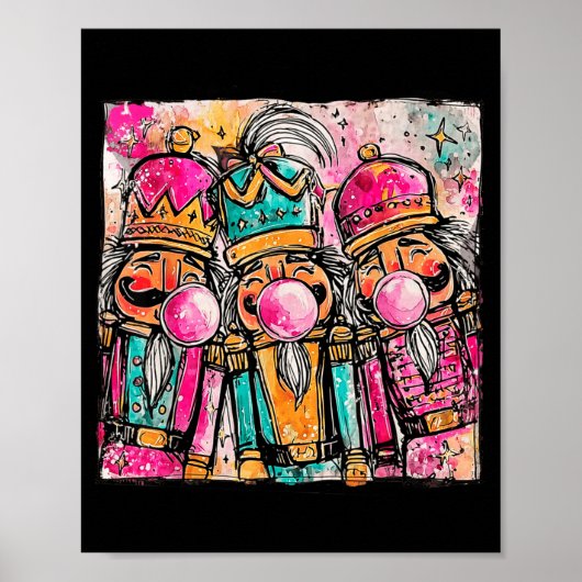 Poster Retro Brushstroke Nutcracker Blowing Bubble Gum Ch (Devant)