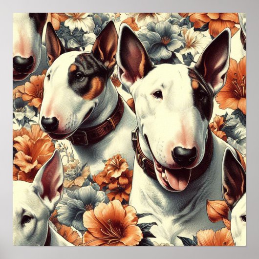 Poster Retro Bull Terrier Peinture sans fil (Devant)