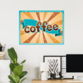Poster Rétro Café Typographie Teinte Brun Soleil Levant (Bureau à domicile)