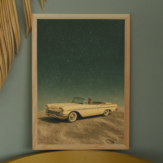 Poster Retro Car on the Moon. Espace vintage