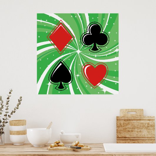 Poster Retro Card Suits Vibrant Red and Black (Cuisine)