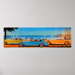 Poster RETRO CARS , blue yellow orange