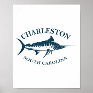 Poster Retro Charleston Caroline du Sud Pêche Vintage Bo