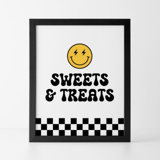 Poster Retro Checker Happy Face Sweets et Traitements
