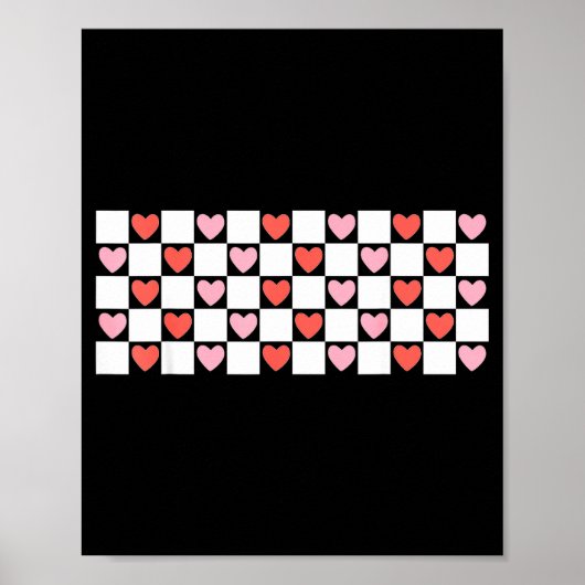 Poster Retro Checkered Red And Nk Hearts Valentines Day (Devant)