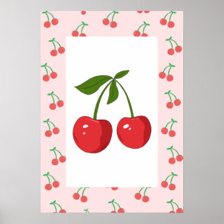 Poster Retro Cherry Fruit Pattern Aesthetic Nursery Art